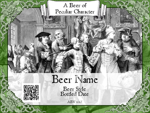 Sample beer label with a green border and text reading, A Beer of Peculiar Character